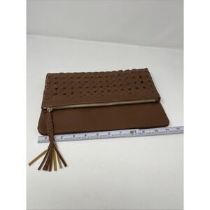 Indigo Thread Faux Leather Purse Hand Bag Brown Color